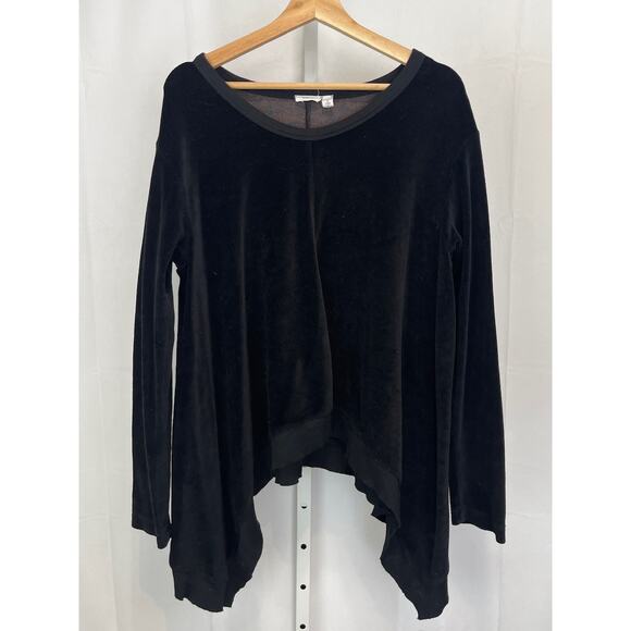 WILT Extreme Pointed Side Seams Raw Band Open Neck Velour Sweatshirt Black M - Picture 1 of 11